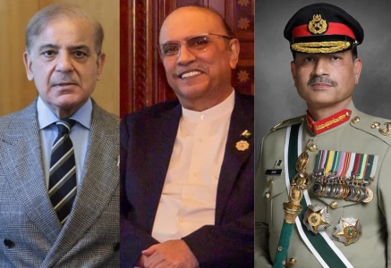 prime minister shehbaz sharif l president asif ali zardari c cdf field marshal asim munir r
