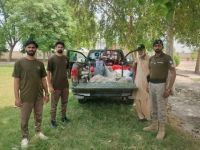 wildlife rangers stand beside a truck carrying confiscated items from poachers photo express wildlife rangers stand beside a truck carrying confiscated items from poachers photo express