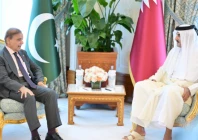 prime minister muhammad shehbaz sharif and the emir of the state of qatar his highness sheikh tamim bin hamad al thani