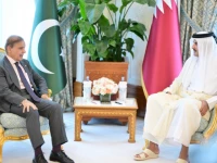 prime minister muhammad shehbaz sharif and the emir of the state of qatar his highness sheikh tamim bin hamad al thani