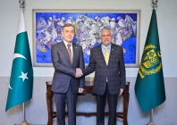deputy prime minister and foreign minister ishaq dar holds meeting with the shanghai cooperation organisation s secretary general nurlan yermekbayev in islamabad photo fo x