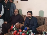 khyber pakhtunkhwa chief minister sohail afridi speaking at a press conference alonsgide former k p cm ali amin gandapur in dera ismail khan on sunday photo express