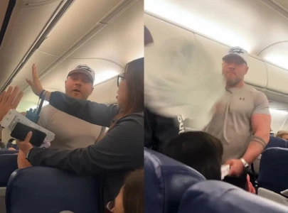 chaos breaks out on flight as angry passenger throws food over alleged flirting