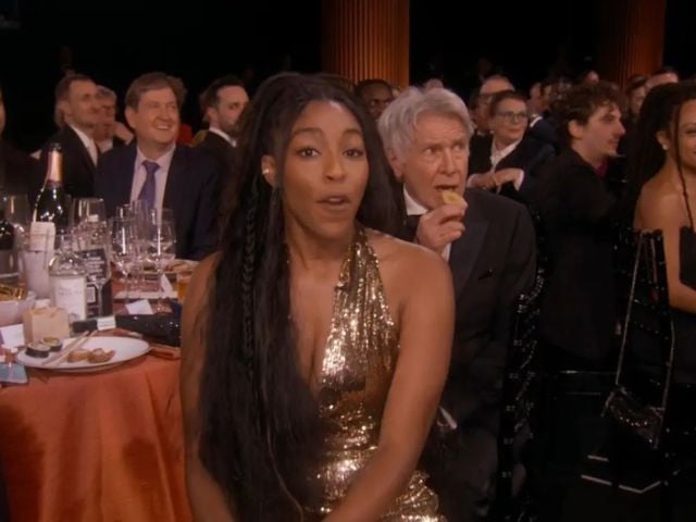 harrison ford s chip eating steals jessica williams thunder at sag awards 2025