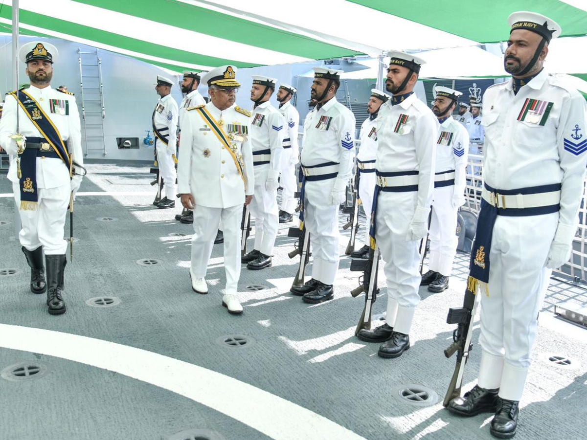 Chief of Naval Staff inspecting naval officers during the during the induction ceremony. PHOTO: ISPR