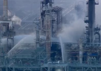 efforts are made to douse the fire at viva energy group s refinery in geelong australia april 16 2026 in this screengrab from a video photo reuters