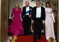 us president donald trump first lady melania trump britain s king charles and queen camilla walk in front of the grand staircase prior to a state dinner at the white house in washington dc us april 28 2026 photo reuters