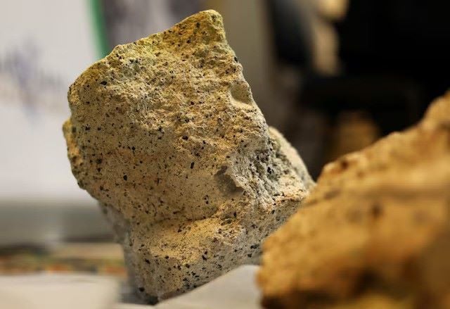 uranium stone is seen at a news conference of macusani yellowcake and plateau energy in lima peru july 16 2018 photo reuters