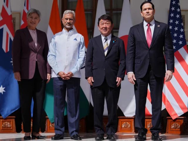 from left australian foreign minister penny wong india s minister of external affairs s jaishankar japanese foreign minister toshimitsu motegi and u s secretary of state marco rubio pose following a quad ministerial meeting at hyderabad house in new delhi india tuesday may 26 2026 photo reuters from left australian foreign minister penny wong india s minister of external affairs s jaishankar japanese foreign minister toshimitsu motegi and u s secretary of state marco rubio pose following a quad ministerial meeting at hyderabad house in new delhi india tuesday may 26 2026 photo reuters