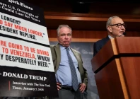 us senator tim kaine d va looks on while us senate minority leader chuck schumer d ny speaks during a press conference about venezuela on capitol hill in washington dc us january 8 2026 photo reuters