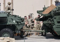 us army soldiers talk between stryker armoured vehicles at a us army base near the demilitarised zone separating two koreas in dongducheon south korea august 18 2026 photo reuters