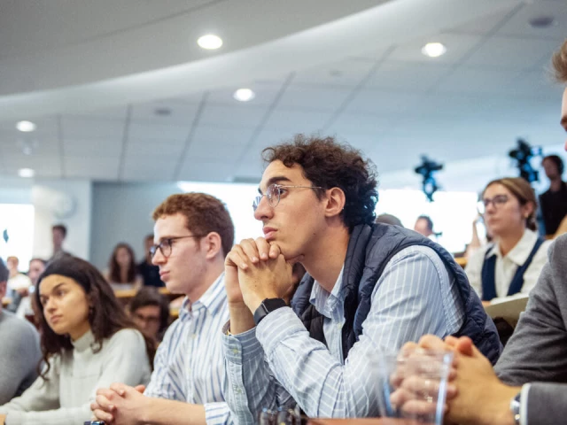 harvard students listen to french foreign minister jean noel barrot speak at the university s belfer center for science and international affairs on september 25 2025 photo afp
