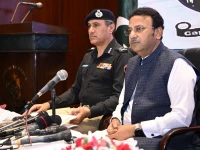 sindh home minister ziaul hassan lanjar addresses a press conference at the central police office on friday igp ghulam nabi memon is also seen photo app