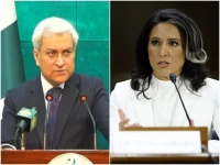 fo spokesperson tahir andrabi and us national intelligence director tulsi gabbard photos file