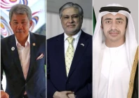 foreign minister of malaysia dato seri mohamad haji hasan l foreign minister ishaq dar c and minister of foreign affairs of the uae abdullah bin zayed al nahyan photos file