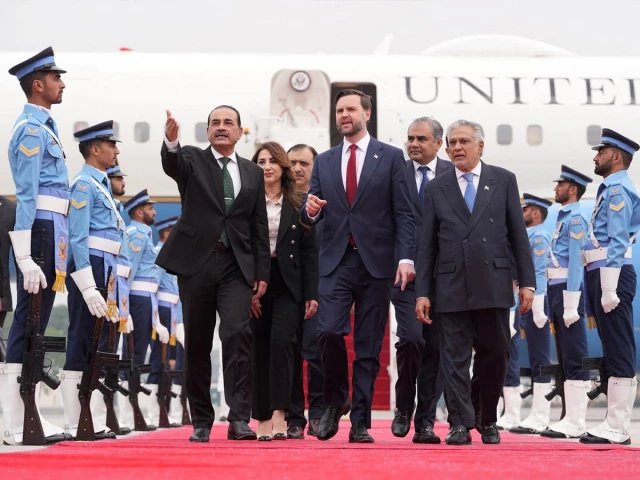 us vice president jd vance walks with chief of defence forces and chief of army staff field marshal asim munir deputy prime minister and foreign minister mohammad ishaq dar charge d affaires of the us embassy in islamabad natalie a baker and interior minister mohsin naqvi after arriving for talks with iranian officials in islamabad on saturday april 11 2026 photo reuters us vice president jd vance walks with chief of defence forces and chief of army staff field marshal asim munir deputy prime minister and foreign minister mohammad ishaq dar charge d affaires of the us embassy in islamabad natalie a baker and interior minister mohsin naqvi after arriving for talks with iranian officials in islamabad on saturday april 11 2026 photo reuters
