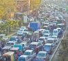 a large numbe of vehicles are struck in traffic jam on ravi road near greater iqbal park on the third day of basant celebration in the city photo app