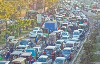 a large numbe of vehicles are struck in traffic jam on ravi road near greater iqbal park on the third day of basant celebration in the city photo app