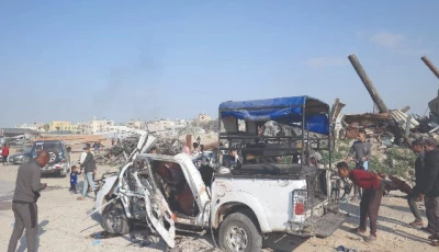 palestinians inspect the site of an israeli strike that targeted a police vehicle in zawaida in the central gaza strip photo afp palestinians inspect the site of an israeli strike that targeted a police vehicle in zawaida in the central gaza strip photo afp