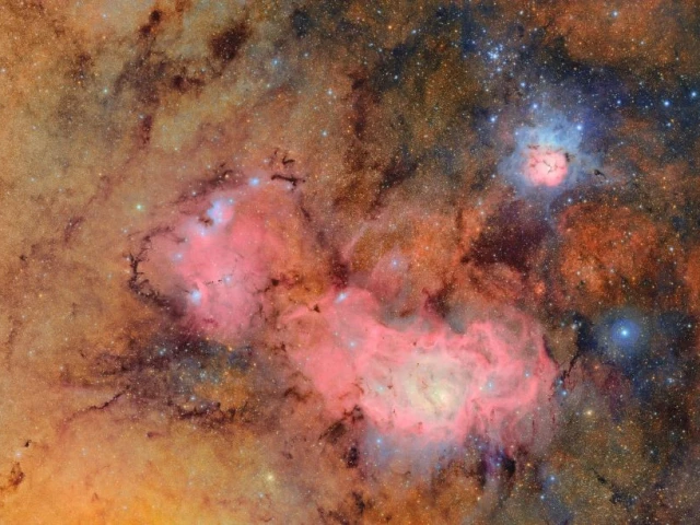 this image combines 678 separate images taken by nsf doe vera c rubin observatory in just over seven hours of observing time combining many images in this way clearly reveals otherwise faint or invisible details such as the clouds of gas and dust that comprise the trifid nebula top and the lagoon nebula which are several thousand light years away from earth photo https rubinobservatory org this image combines 678 separate images taken by nsf doe vera c rubin observatory in just over seven hours of observing time combining many images in this way clearly reveals otherwise faint or invisible details such as the clouds of gas and dust that comprise the trifid nebula top and the lagoon nebula which are several thousand light years away from earth photo https rubinobservatory org