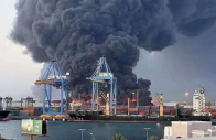 the image shows fire on a vessel at the damietta port authority as egyptian government said the fire was caused by a drone attack on july 30 photo anadolu