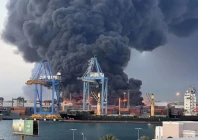 the image shows fire on a vessel at the damietta port authority as egyptian government said the fire was caused by a drone attack on july 30 photo anadolu the image shows fire on a vessel at the damietta port authority as egyptian government said the fire was caused by a drone attack on july 30 photo anadolu