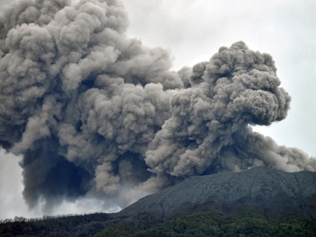 a column of ash rises over the gunung ibu mount ibu volcano in tabaru north maluku province indonesia may 13 2024 in this screen grab obtained from social media video fhe booroto via photo reuters