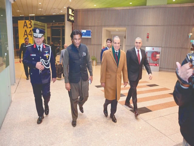egyptian foreign minister badr abdelatty is being received by foreign office officials in islamabad photo courtesy foreign office x account