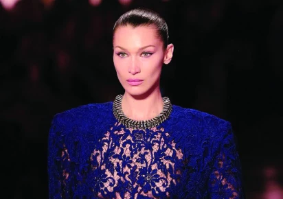 bella hadid blue dress runway NINA