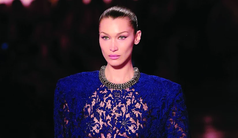 bella hadid paraded a blue lace dress photo file bella hadid paraded a blue lace dress photo file
