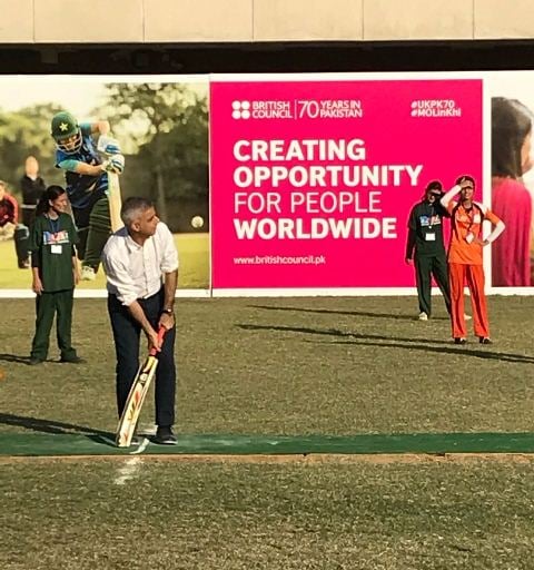 The mayor played a few overs of cricket with children from the British Council's DOSTI programme. PHOTO: EXPRESS