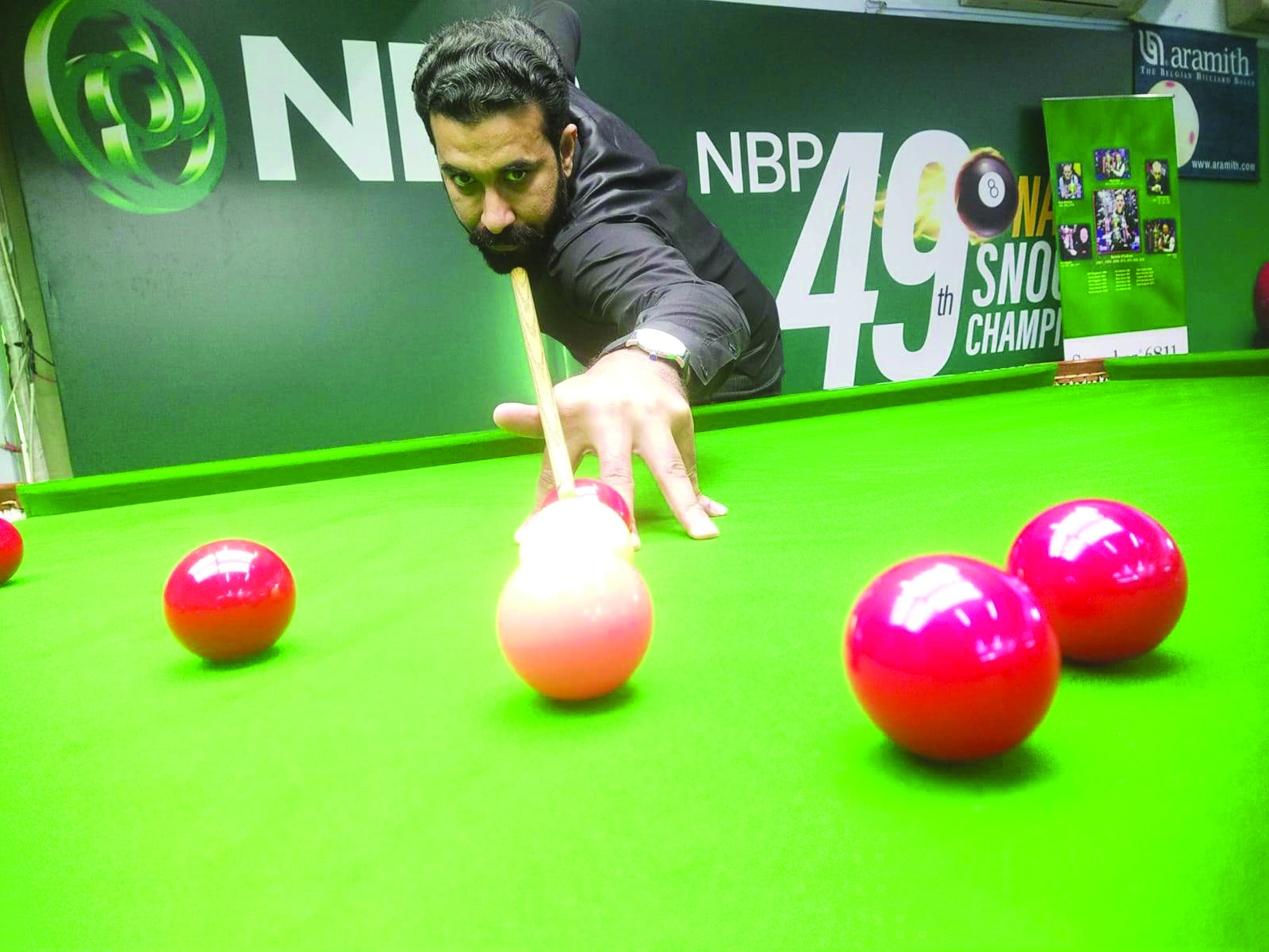 khyber pakhtunkhwa s sharjeel mahmoud in action on the eighth day of the nbp 49th national snooker championship photo pbsa