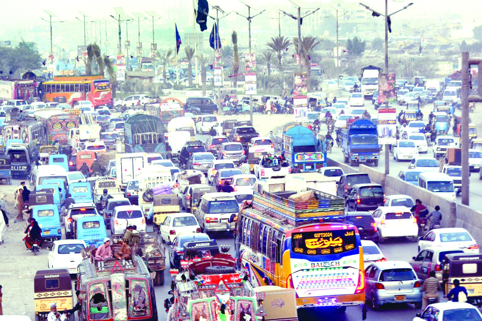 traffic moves slowly creating a logjam at the ill planned intersection near al asif square photo express