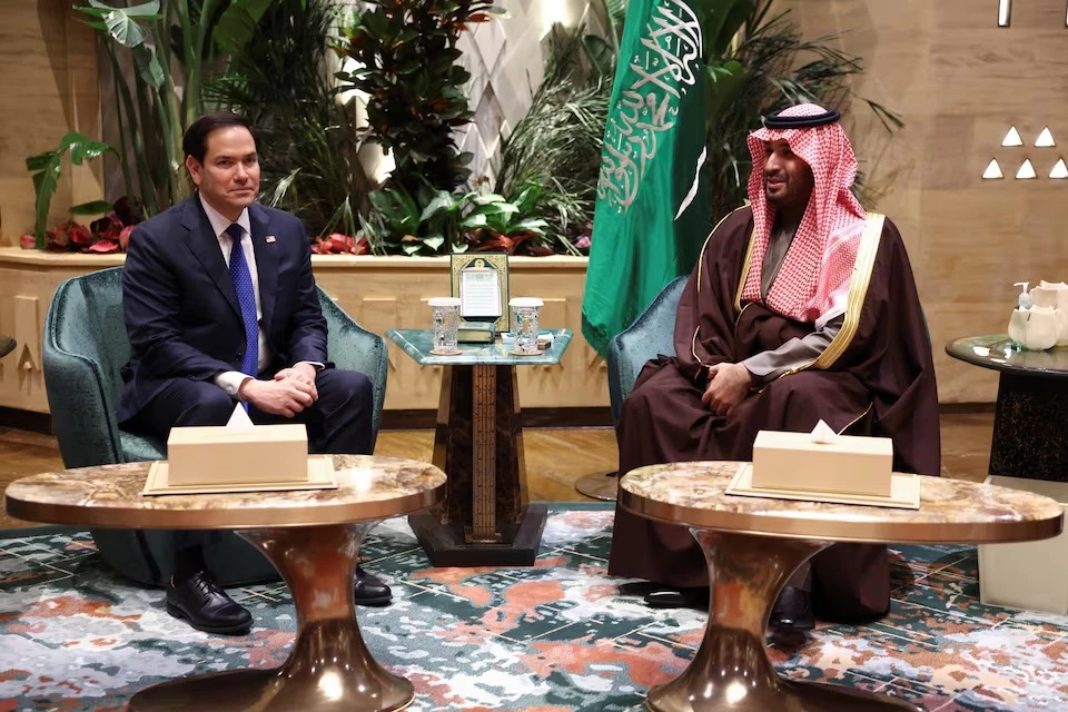 us secretary of state marco rubio meets with saudi arabia s crown prince mohammed bin salman in riyadh saudi arabia on february 17 2025 photo reuters us secretary of state marco rubio meets with saudi arabia s crown prince mohammed bin salman in riyadh saudi arabia on february 17 2025 photo reuters