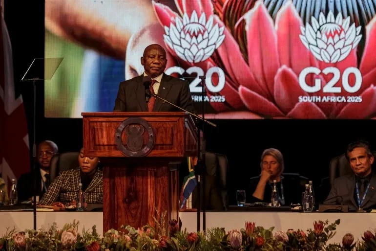 south african president cyril ramaphosa addresses the g20 meeting in johannesburg south africa on february 20 2025 photo afp south african president cyril ramaphosa addresses the g20 meeting in johannesburg south africa on february 20 2025 photo afp
