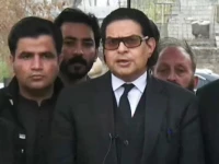 pakistan tehreek e insaf secretary general salman akram raja speaks to journalists outside adiala jail in rawalpindi on february 25 2025 screengrab