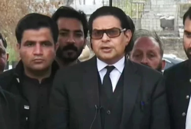 pakistan tehreek e insaf secretary general salman akram raja speaks to journalists outside adiala jail in rawalpindi on february 25 2025 screengrab