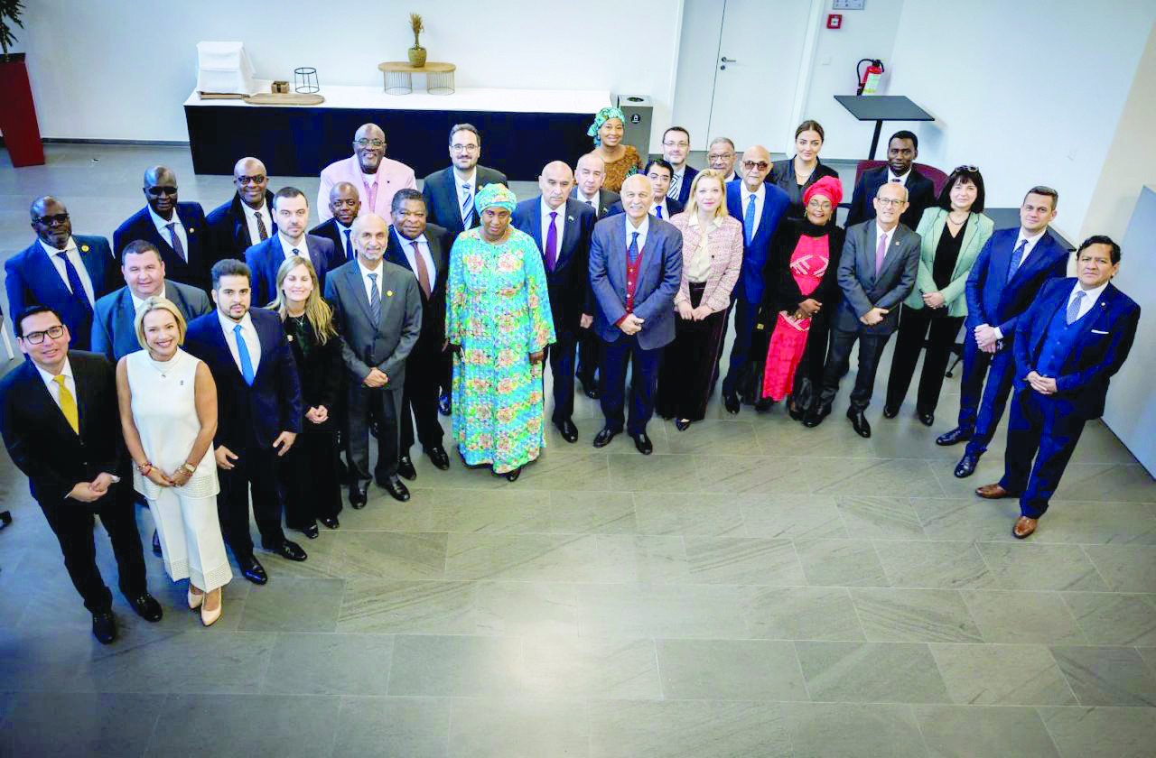 participants of a conference of the international parliament for tolerance peace itpt hosted by former arab parliament speaker ahmed bin mohammed al jaswan of the united arab emirates pose for a picture after the event photo express