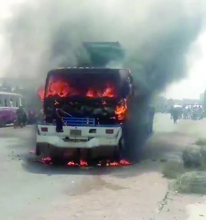 a water tanker burns after a mob set it on fire after it killed a woman and injured her husband on friday photo express a water tanker burns after a mob set it on fire after it killed a woman and injured her husband on friday photo express