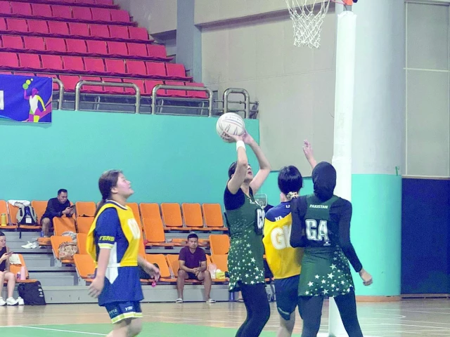 pakistan girls netball team in action against hosts south korea in the asian youth girls netball championship match on sunday photo pnf pakistan girls netball team in action against hosts south korea in the asian youth girls netball championship match on sunday photo pnf