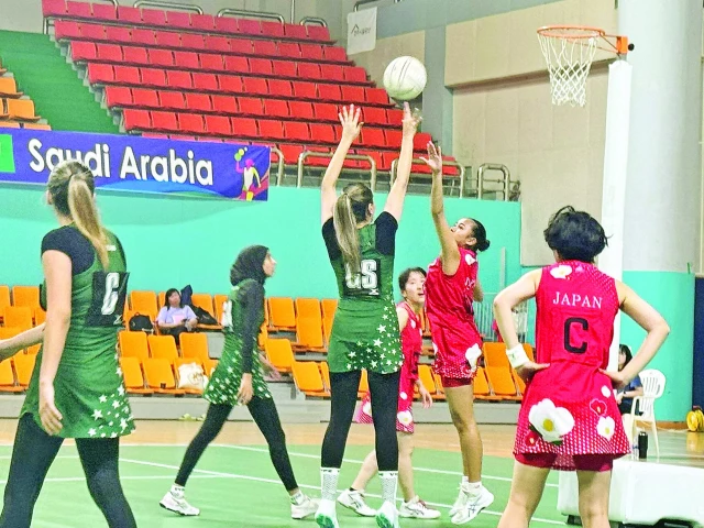 pakistan and japan netball teams in action on thursday during the semifinal of asian youth girls netball championship being played in jeonju si south korea photo pnf pakistan and japan netball teams in action on thursday during the semifinal of asian youth girls netball championship being played in jeonju si south korea photo pnf