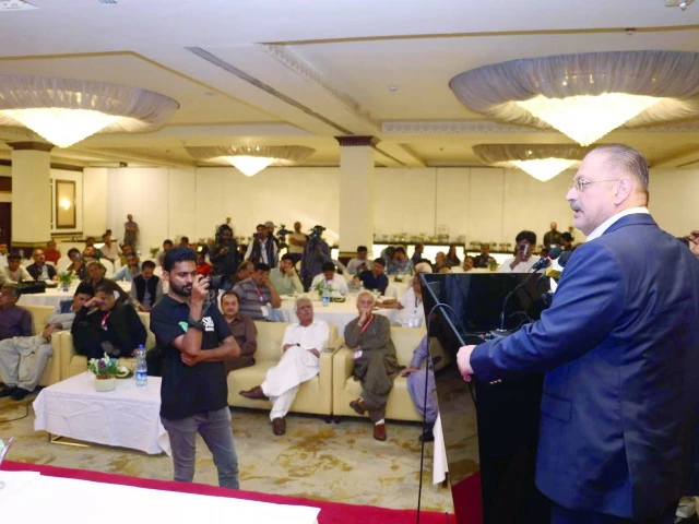 sindh senior minister sharjeel inam memon hosted a grand luncheon in honour of the journalists led by the pakistan federal union of journalists pfuj at a local hotel photo express