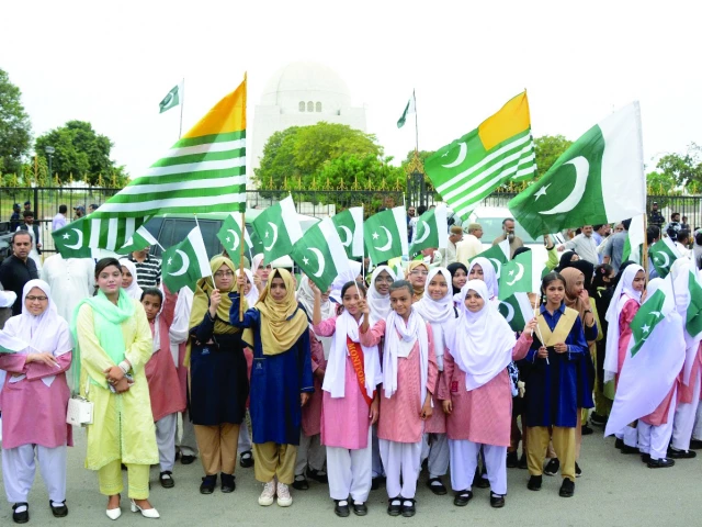 schoolchildren take part in a solidarity rally on youm e istehsal to raise awareness among the younger generation about the kashmir cause photo jalal qureshi express