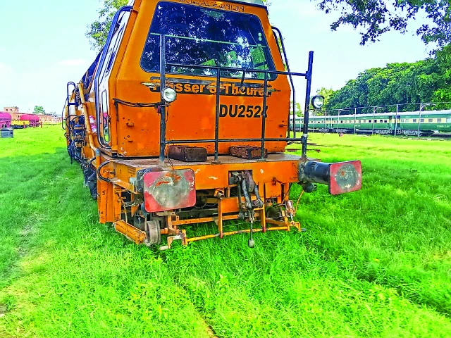 following reports of venomous snakes weed and grass clearance is underway from platforms nos 3 10 at rawalpindi railway station with a heavy duty automated machine deployed to remove dense vegetation in the shunting and goods areas photo express