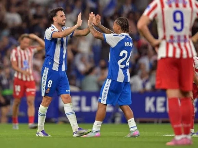 espanyol s edu exp sito left and tyrhys dolan celebrate their 2 1 win over atl tico madrid photo afp espanyol s edu exp sito left and tyrhys dolan celebrate their 2 1 win over atl tico madrid photo afp