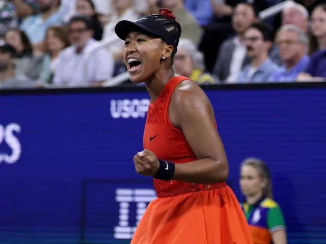 japan s naomi osaka celebrates winning her first round match against belgium s greet minnen photo reuters