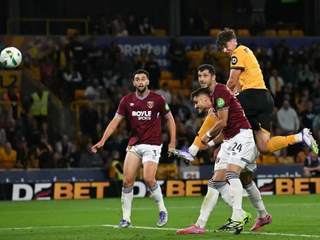 j rgen strand larsen rises above the west ham defence to score wolves third goal j rgen strand larsen rises above the west ham defence to score wolves third goal