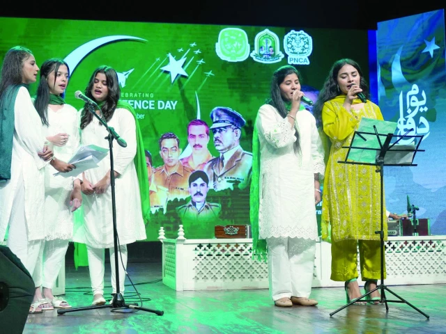 artists give passionate performances in honour of martyrs and national heroes at the defence day celebration organised at the pnca in the federal capital photo express