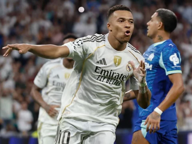 kylian mbapp scored twice from the penalty spot in real madrid s victory against marseille photo afp kylian mbapp scored twice from the penalty spot in real madrid s victory against marseille photo afp