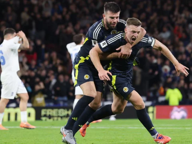 lewis ferguson celebrates with grant hanley after giving scotland a 2 1 lead against greece photo reuters lewis ferguson celebrates with grant hanley after giving scotland a 2 1 lead against greece photo reuters
